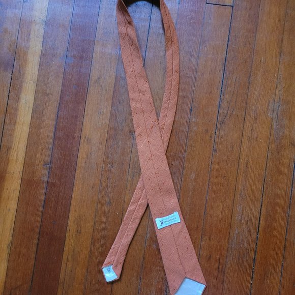 Textured Linen-Cotton blend Orange Tie - Picture 6 of 6